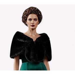 Vintage Woolworth's Stole Faux Mink Black Fancy Holiday Wedding One Size Vegan